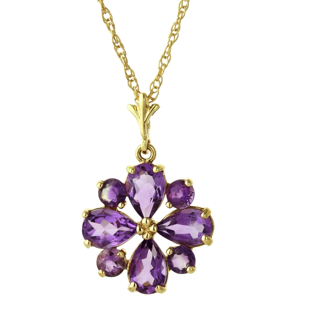 14K. SOLID GOLD NECKLACE WITH NATURAL AMETHYSTS (Yellow Gold) - Picture 1 of 5